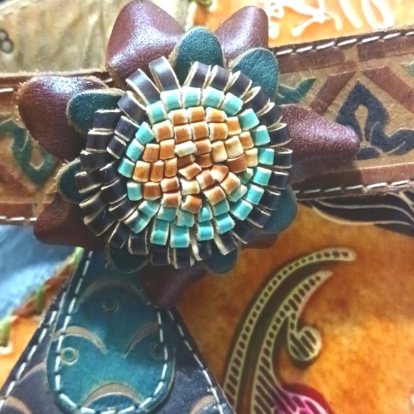 Elite Navajo Genuine Leather Painted Woven Sandals by Corkys Size 8 - Picture 5 of 8